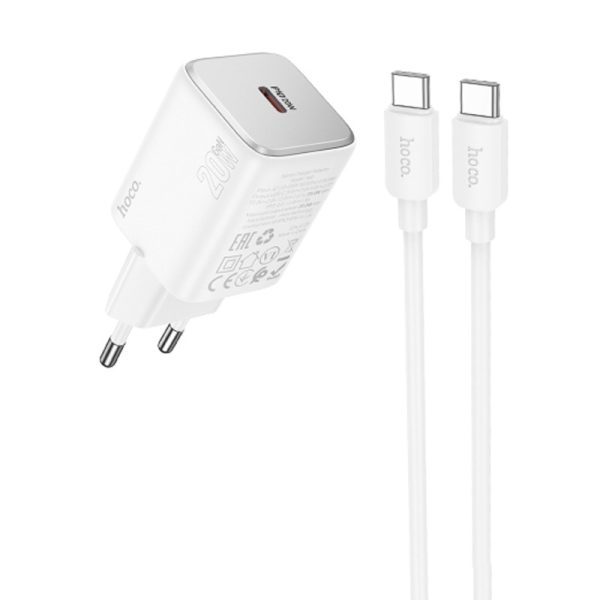Зарядний пристрій Hoco N40 Mighty PD20W (1USB-C) + кабель Type-C to Type-C Білий