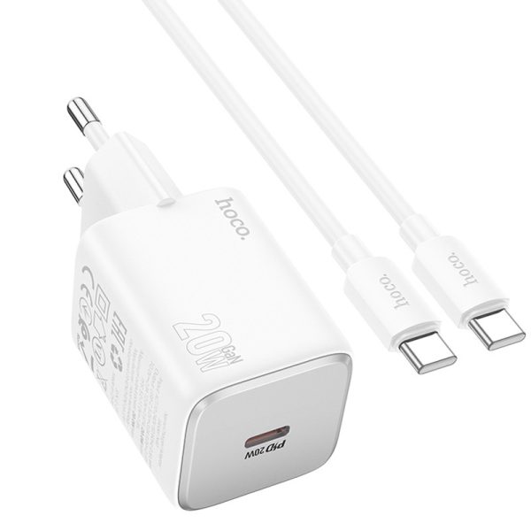 Зарядний пристрій Hoco N40 Mighty PD20W (1USB-C) + кабель Type-C to Type-C Білий - Зображення 3