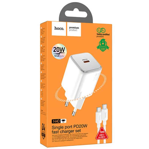 Зарядний пристрій Hoco N40 Mighty PD20W (1USB-C) + кабель Type-C to Type-C Білий - Зображення 4