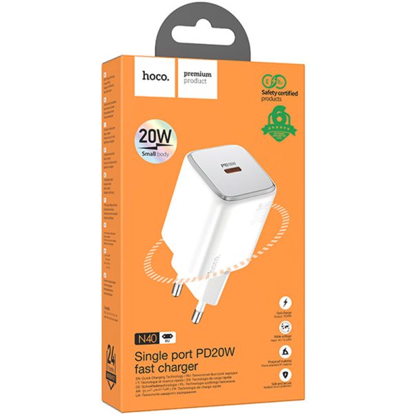Зарядний пристрій Hoco N40 Mighty PD20W (1USB-C) Білий - Зображення 5
