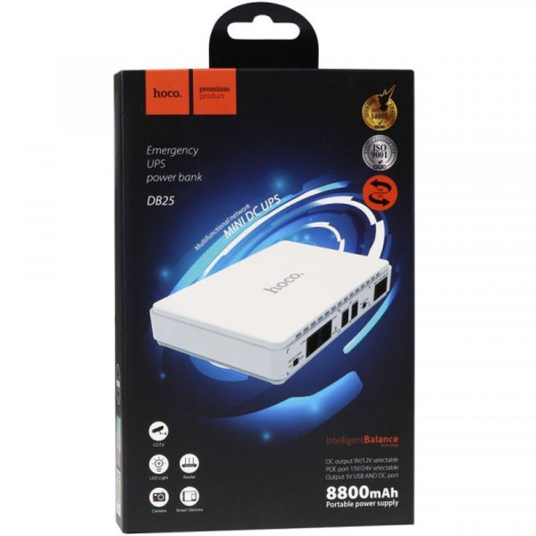Джерело безперебійного живлення Hoco DB25 Smart Mini UPS для роутерів 5V/9V/12V 8800 mAh Білий - Зображення 6