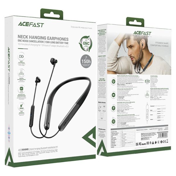 Bluetooth навушники Acefast N1 neck-hanging Чорний - Зображення 6