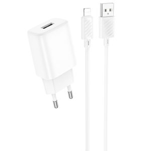 Зарядний пристрій Hoco C134A Solid 12W (1USB-A) + кабель USB to Lightning Білий