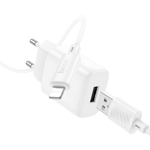 Зарядний пристрій Hoco C134A Solid 12W (1USB-A) + кабель USB to Lightning Білий - Зображення 2
