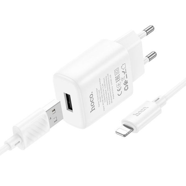 Зарядний пристрій Hoco C134A Solid 12W (1USB-A) + кабель USB to Lightning Білий - Зображення 3