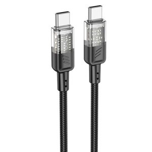 Дата кабель Hoco U129 Spirit Прозорий Type-C to Type-C 60W (1.2m) Чорний