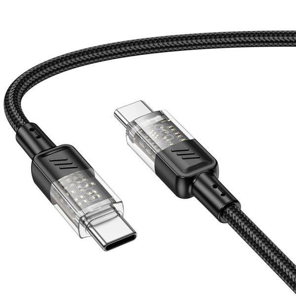 Дата кабель Hoco U129 Spirit Прозорий Type-C to Type-C 60W (1.2m) Чорний - Зображення 2