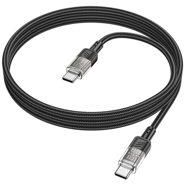 Дата кабель Hoco U129 Spirit Прозорий Type-C to Type-C 60W (1.2m) Чорний - Зображення 3