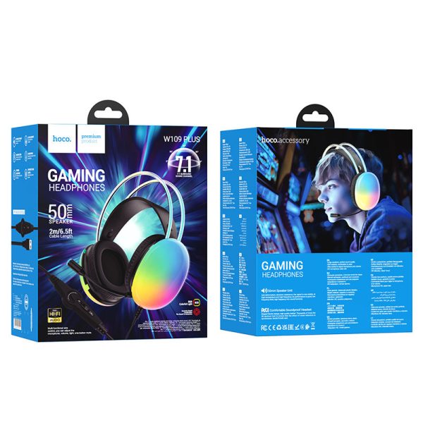 Накладні навушники Hoco W109 Plus Rich USB7.1 channel gaming (USB/2m) Чорний - Зображення 6