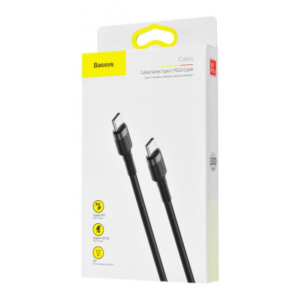 Дата кабель Baseus Cafule Type-C to Type-C Cable PD 2.0 60W (1m) (CATKLF-G) Чорний - Зображення 5