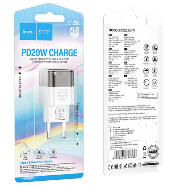 Зарядний пристрій Hoco C125A Прозорий PD20W (1USB-C) Чорний - Зображення 3
