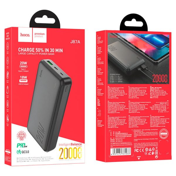 Павербанк Power Bank Hoco J87A Tacker PD20W+QC3.0 20000 mAh Чорний - Зображення 4
