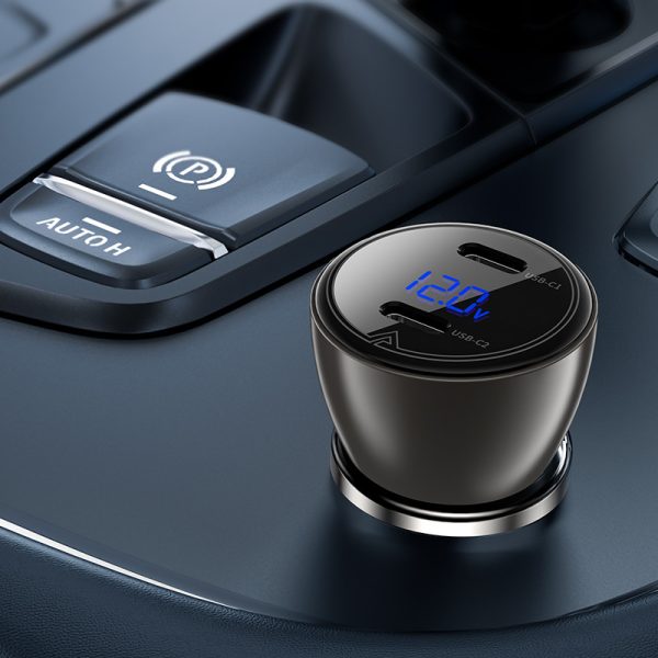 АЗП Acefast B10 metal car charger with digital display 60W (1USB-A/1C) Чорний - Зображення 4