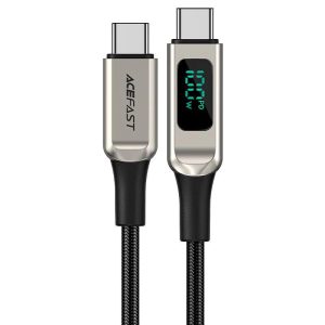 Дата кабель Acefast C6-03 USB-C to USB-C 100W zinc alloy digital display braided (2m) Срібний