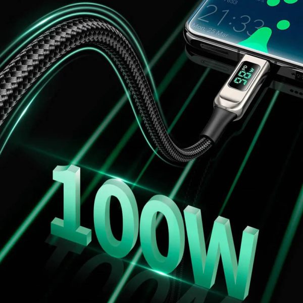 Дата кабель Acefast C6-03 USB-C to USB-C 100W zinc alloy digital display braided (2m) Срібний - Зображення 3
