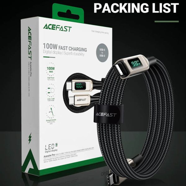 Дата кабель Acefast C6-03 USB-C to USB-C 100W zinc alloy digital display braided (2m) Срібний - Зображення 4