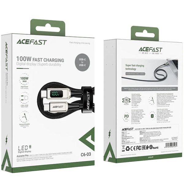 Дата кабель Acefast C6-03 USB-C to USB-C 100W zinc alloy digital display braided (2m) Срібний - Зображення 5