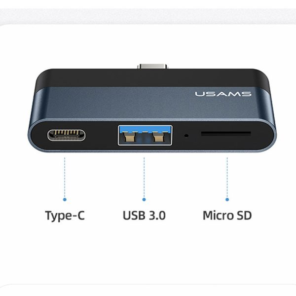 Перехідник HUB Usams US-SJ491 Type-C Mini Hub (Type-C + USB + Micro SD) Темно-сірий - Зображення 2