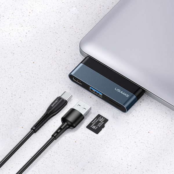 Перехідник HUB Usams US-SJ491 Type-C Mini Hub (Type-C + USB + Micro SD) Темно-сірий - Зображення 3