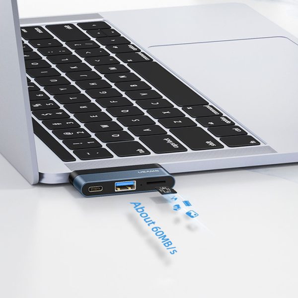 Перехідник HUB Usams US-SJ491 Type-C Mini Hub (Type-C + USB + Micro SD) Темно-сірий - Зображення 5
