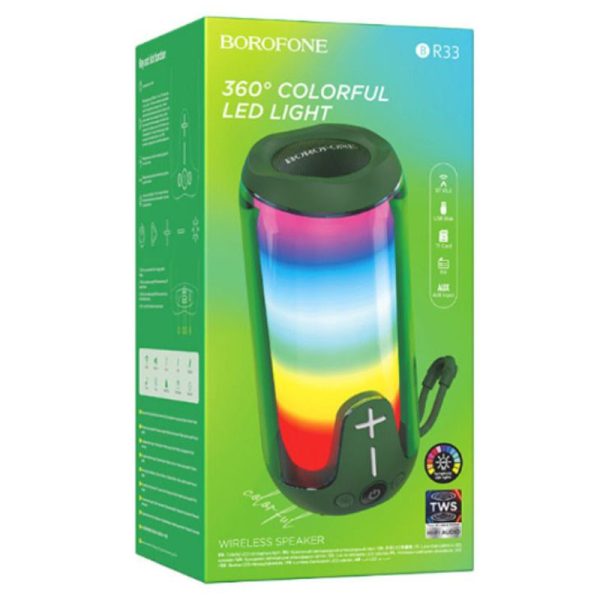 Bluetooth Колонка Borofone BR33 Pulse color sports Зелений - Зображення 2