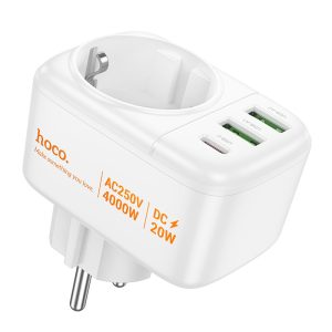Зарядний пристрій Hoco AC26 Changer Outlet Extender 20W (2USB-A/1C/1Socket) Білий
