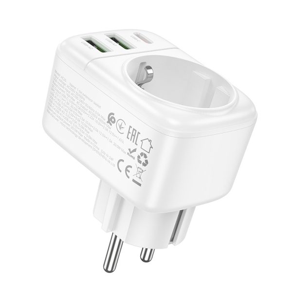 Зарядний пристрій Hoco AC26 Changer Outlet Extender 20W (2USB-A/1C/1Socket) Білий - Зображення 7