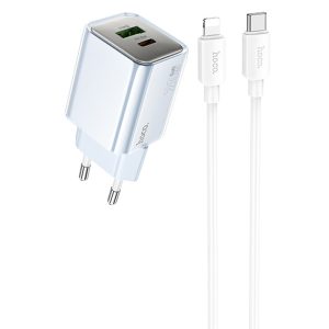 Зарядний пристрій Hoco N46 Glorious PD20W+QC3.0 (1USB-A/1C) + кабель Type-C to Lightning Синій