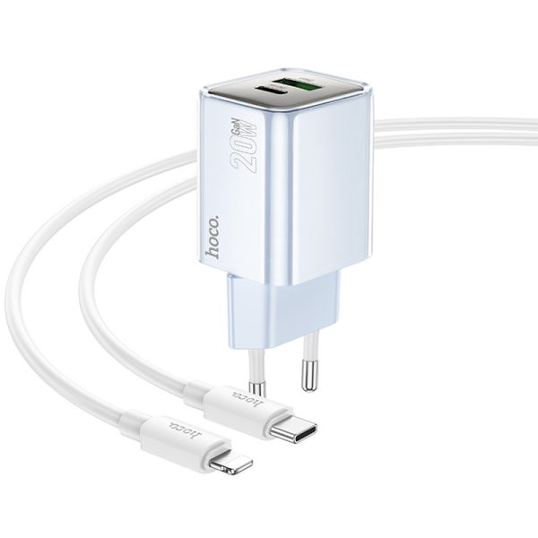 Зарядний пристрій Hoco N46 Glorious PD20W+QC3.0 (1USB-A/1C) + кабель Type-C to Lightning Синій - Зображення 2
