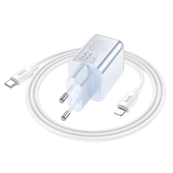Зарядний пристрій Hoco N46 Glorious PD20W+QC3.0 (1USB-A/1C) + кабель Type-C to Lightning Синій - Зображення 4