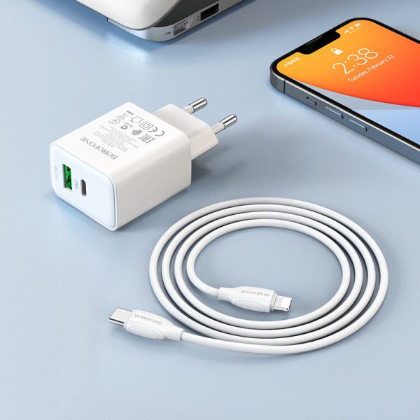 Зарядний пристрій Borofone BA67A PD20W+QC3.0 (1USB-A/1C) + кабель Type-C to Lightning Білий - Зображення 5