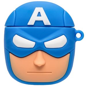 Силіконовий футляр для AirPods 1/2 + карабін Капітан Америка/Синій Marvel & DC series