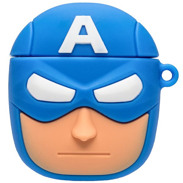 Силіконовий футляр для AirPods 1/2 + карабін Капітан Америка/Синій Marvel & DC series