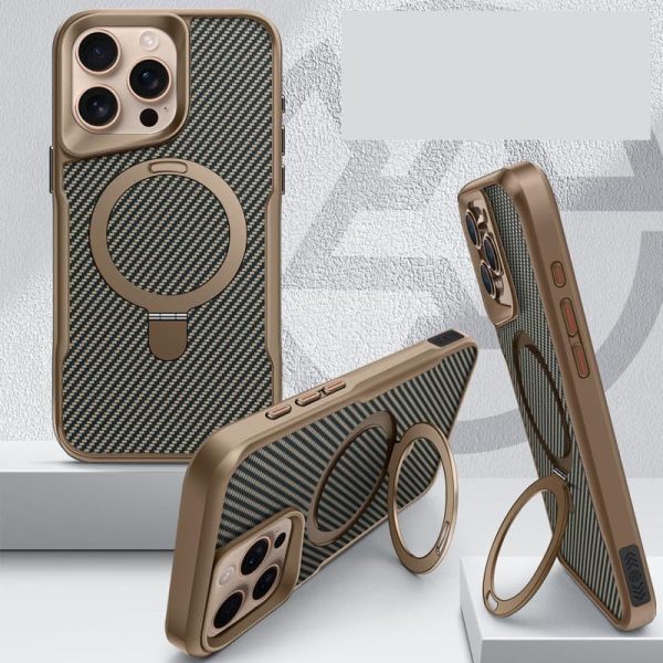 Чохол для iPhone 15 Pro Max Золотий Metal Buttons with MagSafe Carbon Ring - Зображення 3