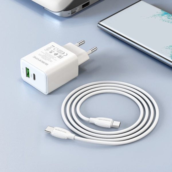 Зарядний пристрій Borofone BA67A PD20W+QC3.0 (1USB-A/1C) + кабель Type-C to Type-C Білий - Зображення 7