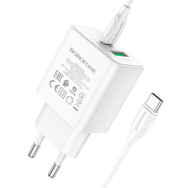 Зарядний пристрій Borofone BA67A PD20W+QC3.0 (1USB-A/1C) + кабель Type-C to Type-C Білий - Зображення 4