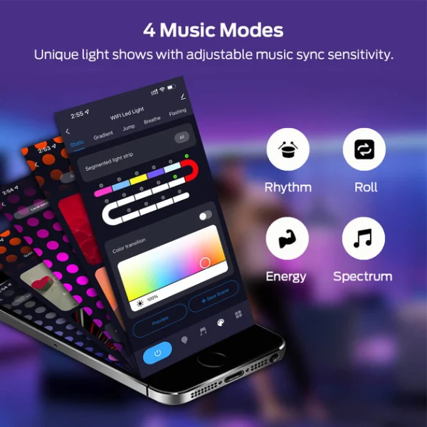 Модульный настінний світильник LED RGB 5V соты SAL-011B 10pcs Bluetooth USB with app - Зображення 5