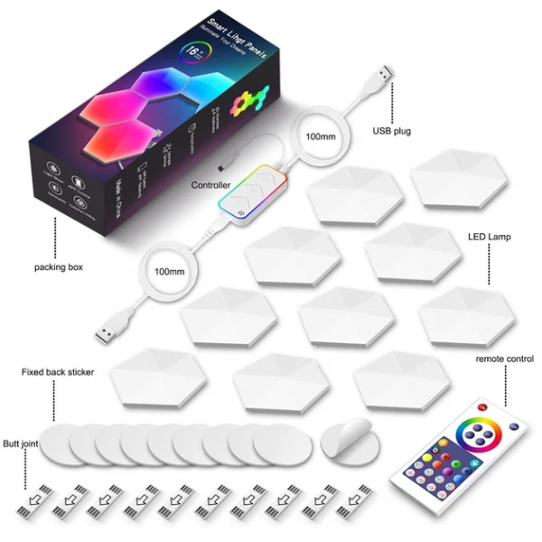 Модульный настінний світильник LED RGB 5V соты SAL-011B 10pcs Bluetooth USB with app - Зображення 2