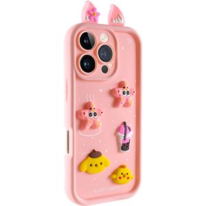 Чохол для iPhone 16 Pro з Ears сіліконовий Toys Case рожевий