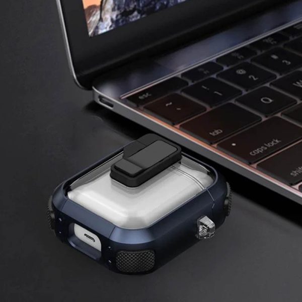 Футляр для навушників Airpods 1 протиударний Locking Button блакитний - Зображення 6