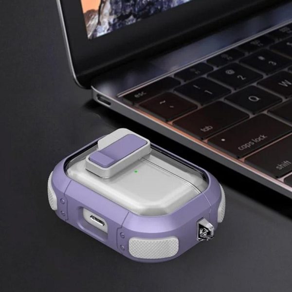 Футляр для навушників Airpods Pro протиударний Locking Button фіолетовий - Зображення 2