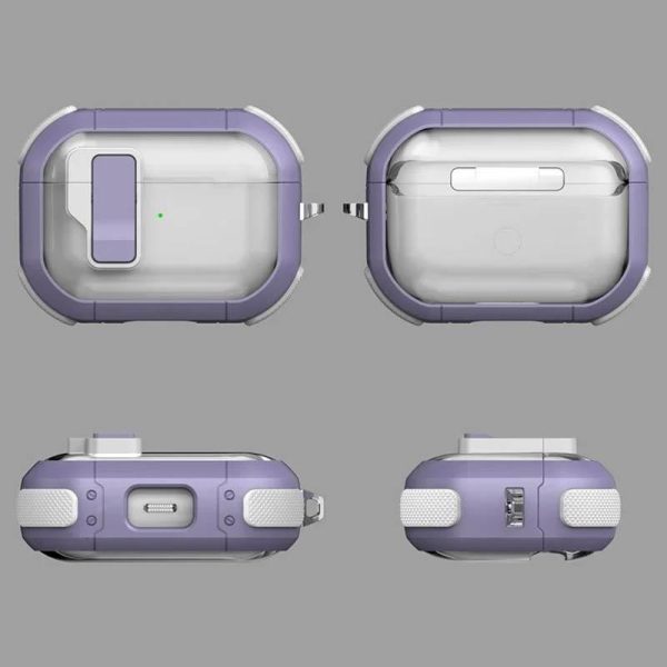 Футляр для навушників Airpods Pro протиударний Locking Button фіолетовий - Зображення 3