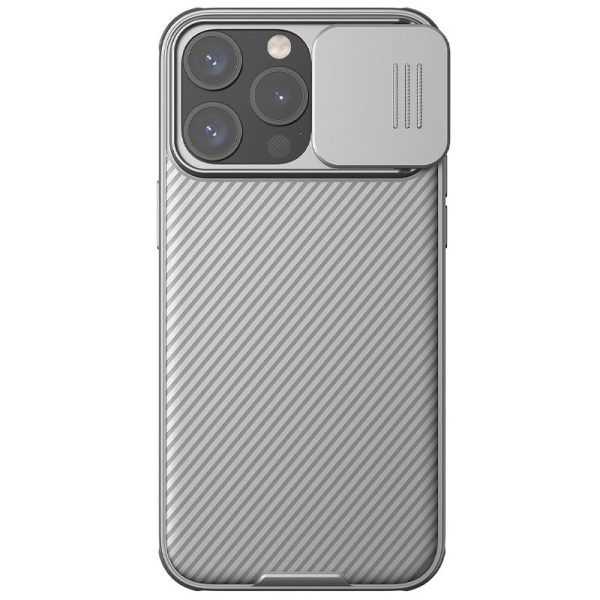 Карбонова для iPhone 15 Pro накладка Nillkin CamShield Pro темно-сірий, сірий