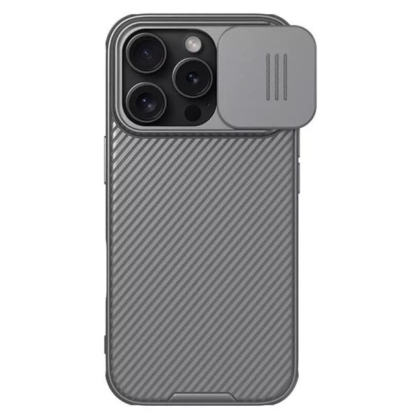 Карбонова для iPhone 16 Pro накладка Nillkin CamShield Pro темно-сірий, сірий