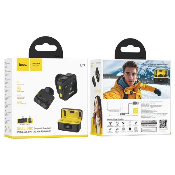 Петличний бездротовий мікрофон Hoco L17 Dual-mic magnetic (Lightning/Type-C) - Зображення 2